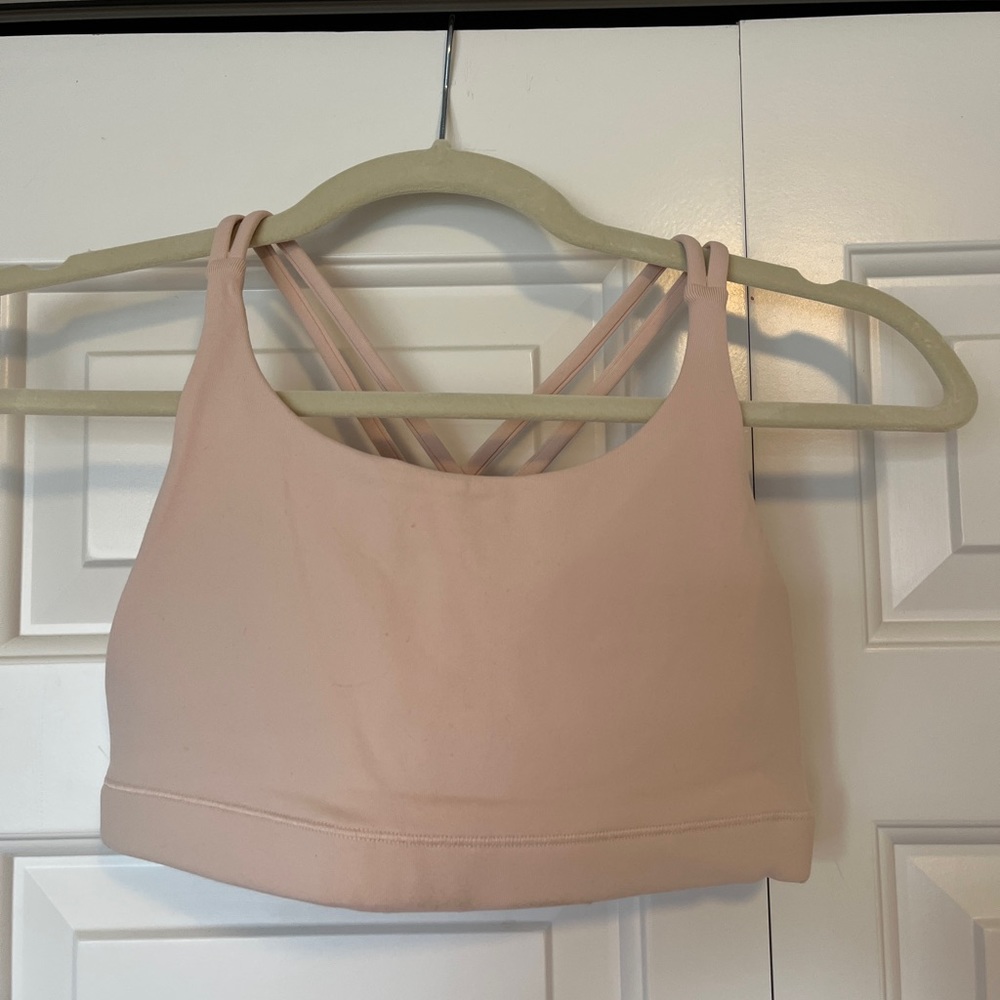 Athleta girls sports bra light pink. Work once. Good as new.
